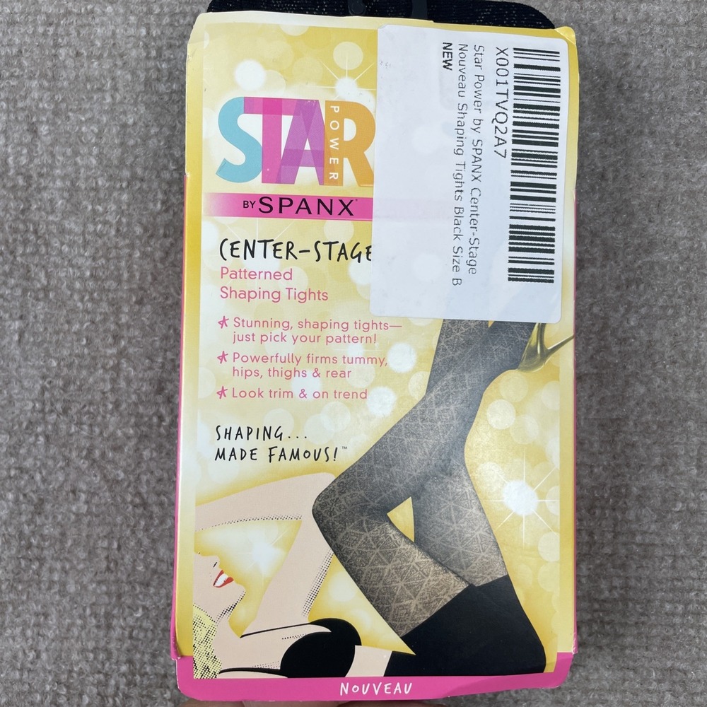Star Power By Spanx Center-Stage Black Nouveau Patterned Shaping Tights Size B